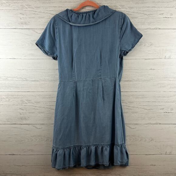 ASOS Chambray Wrap Ruffle Trim Short Sleeve Dress Size 8 - Picture 2 of 10